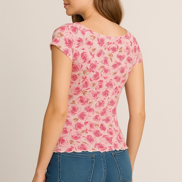 Banana Republic Rose Print Cap Sleeve Top - Picture 6 of 6